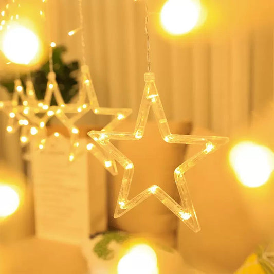 Star Curtain String Lights - 3.5M Length with 138 Lights (12 Star light Decorations) USB /Battery