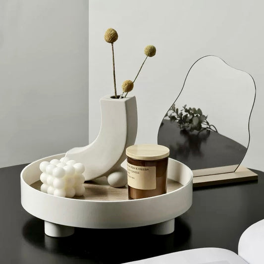Wooden Tray and Curved Flower Vase Charming Set