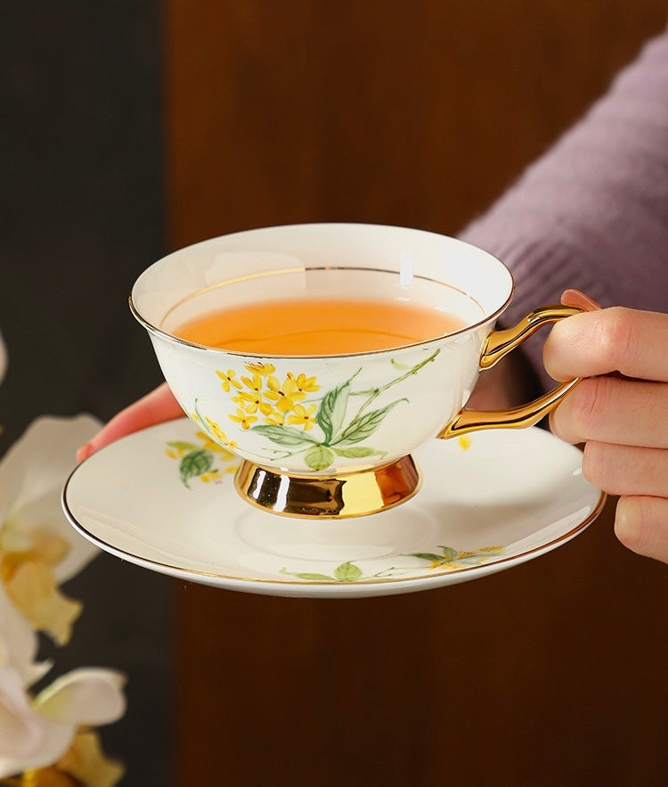 Sunny Bloom Floral Coffee Tea Cup Set Bone China 220ml( 3pcs gift package)