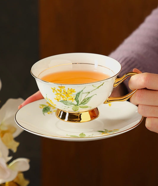 Sunny Bloom Floral Coffee Tea Cup Set Bone China 220ml( 3pcs gift package)