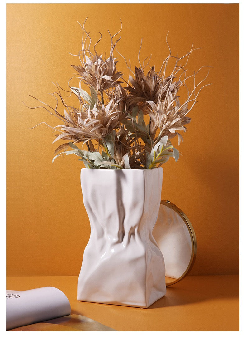 Paper Bag - Style Crinkle Ceramic Vase