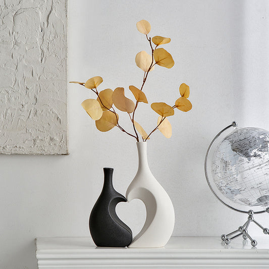 Exquisite Ceramic Flower Vase Set with Artificial Eucalyptus (Love vase)