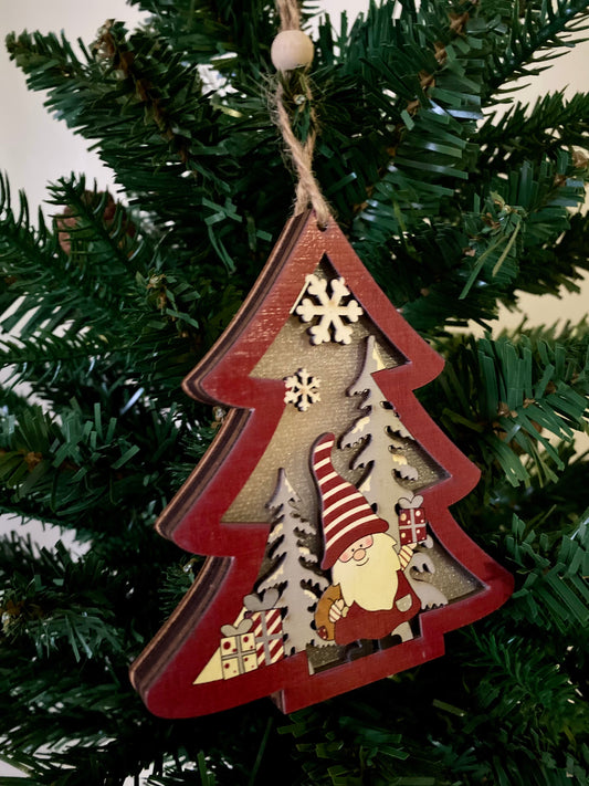 Lighted Wooden Christmas Tree Ornament (Snowflakes)
