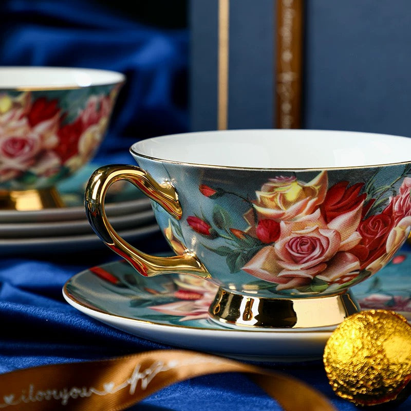 Rosy - Bouquet Floral Coffee Tea Cup Set Bone China 220ml( 3pcs gift package)