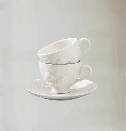 French Embossed Ceramic Coffee Cup Set 210ml (Gift Box)