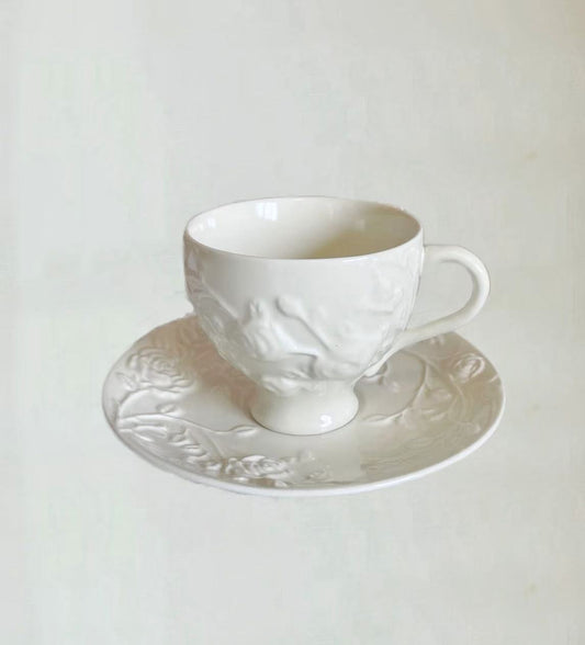 French Embossed Ceramic Coffee Cup Set 210ml (Gift Box)