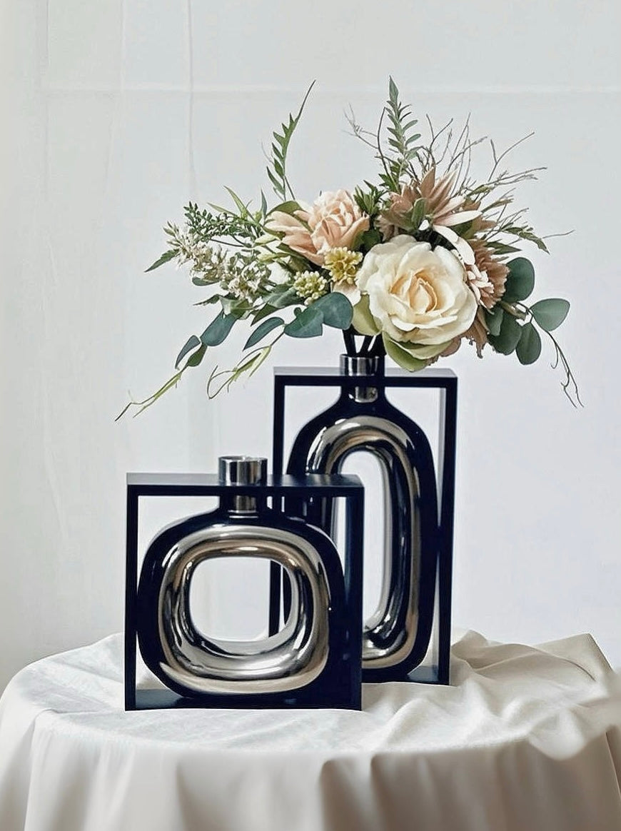 Framed Silver Vase Set