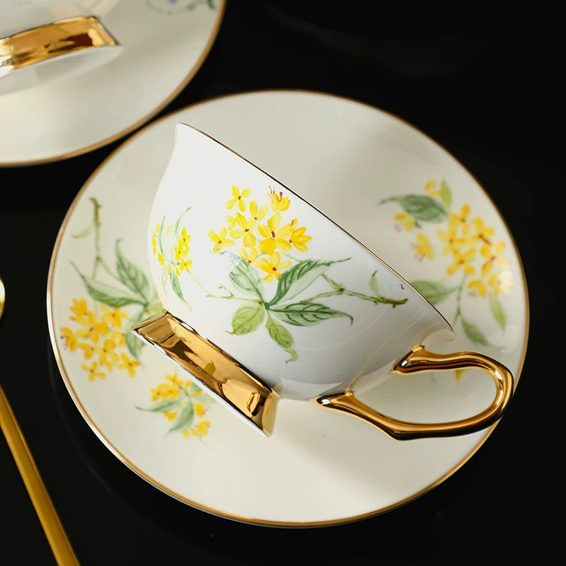 Sunny Bloom Floral Coffee Tea Cup Set Bone China 220ml( 3pcs gift package)