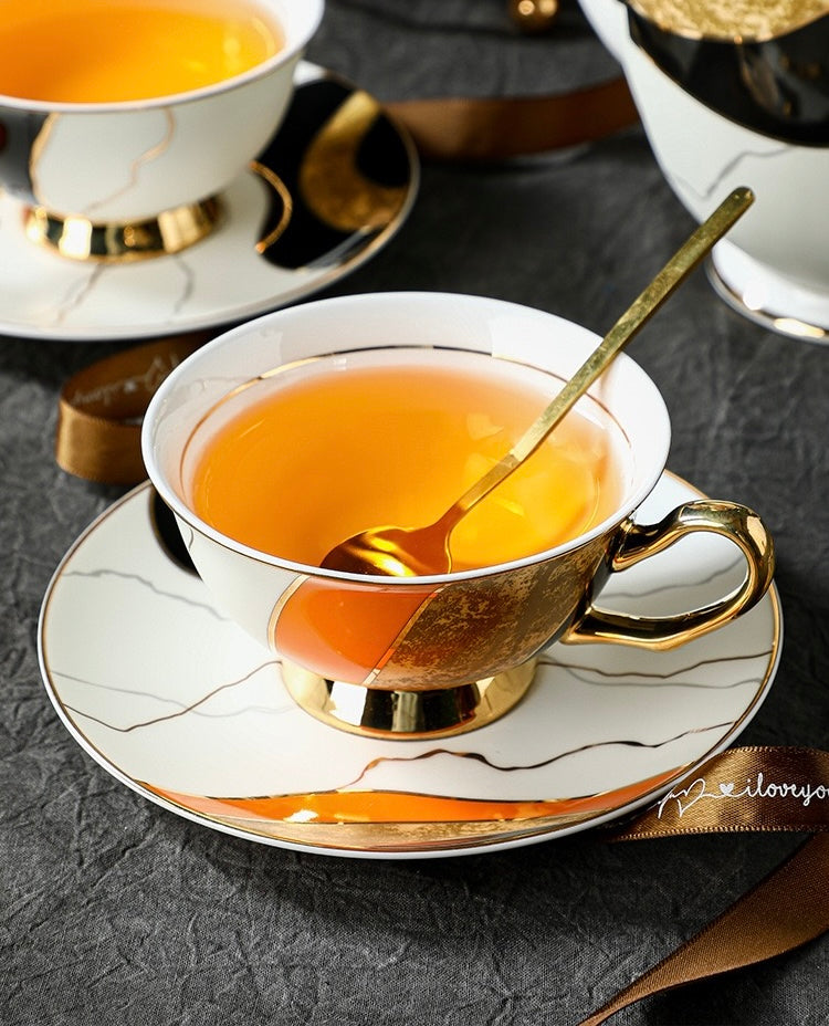 Luxury Geometric Coffee Tea Cup Set Bone China 220ml( 3pcs gift package)