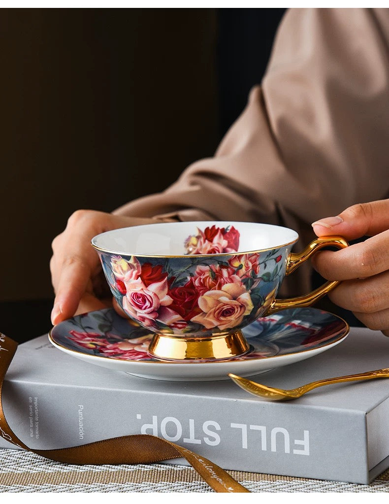 Rosy - Bouquet Floral Coffee Tea Cup Set Bone China 220ml( 3pcs gift package)