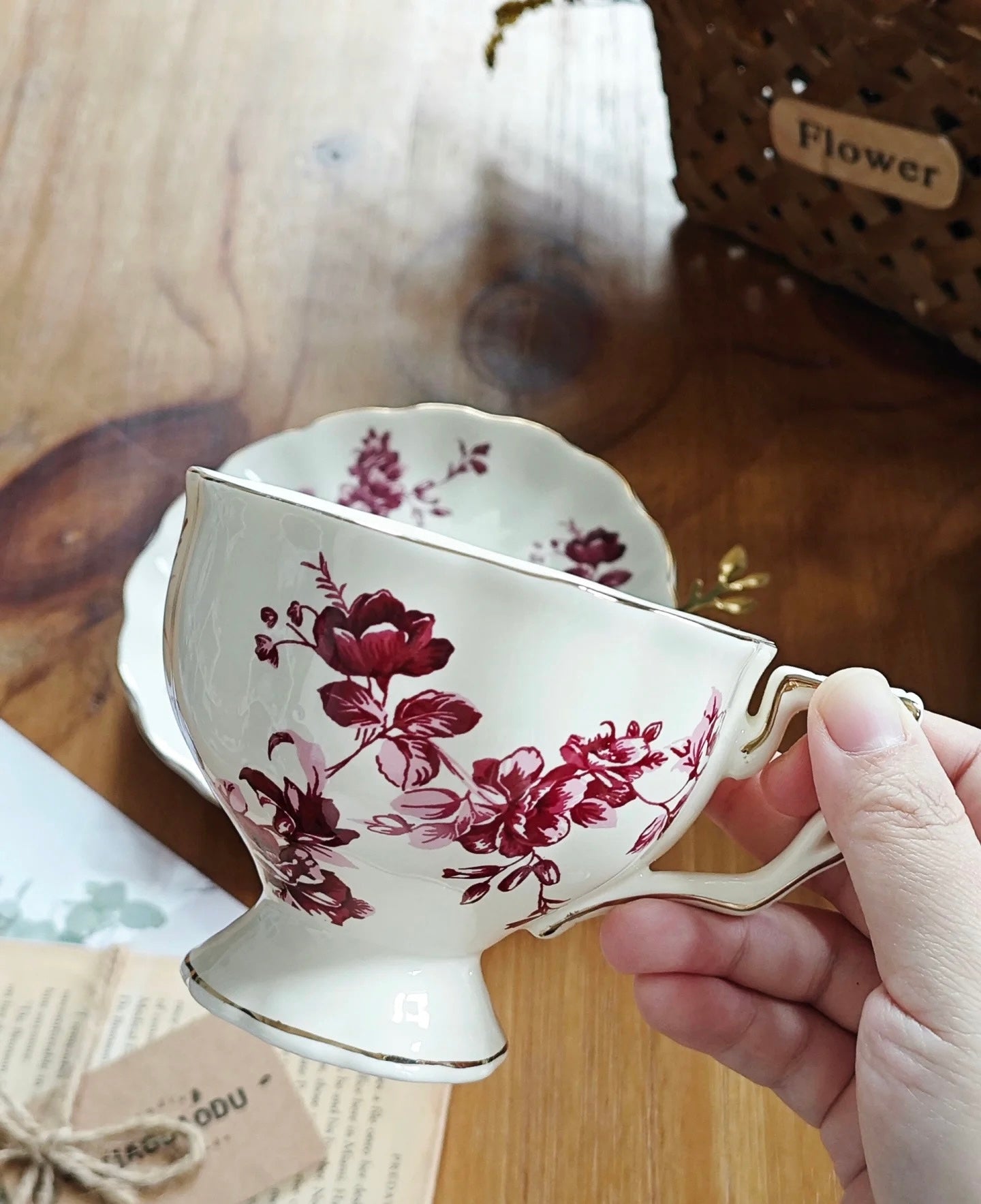 Floral Ceramic Coffee Tea Cup Set 240ml (gift package)