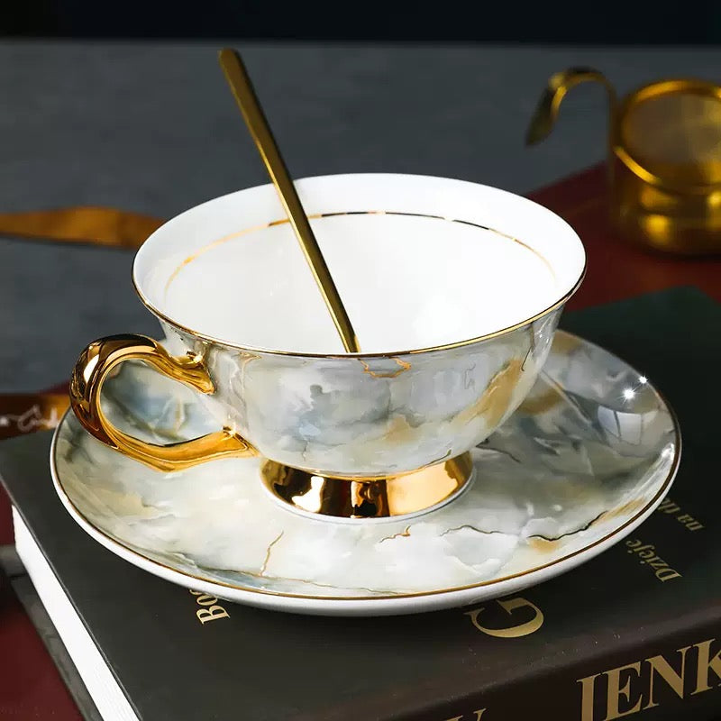 Marble - Inspired Coffee Tea Cup Set Bone China 220ml( 6pcs gift package)