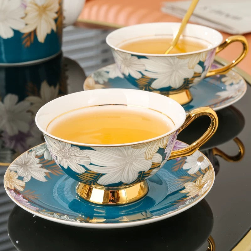 Bloom Floral Coffee Tea Cup Set Bone China 220ml (3pcs gift package)