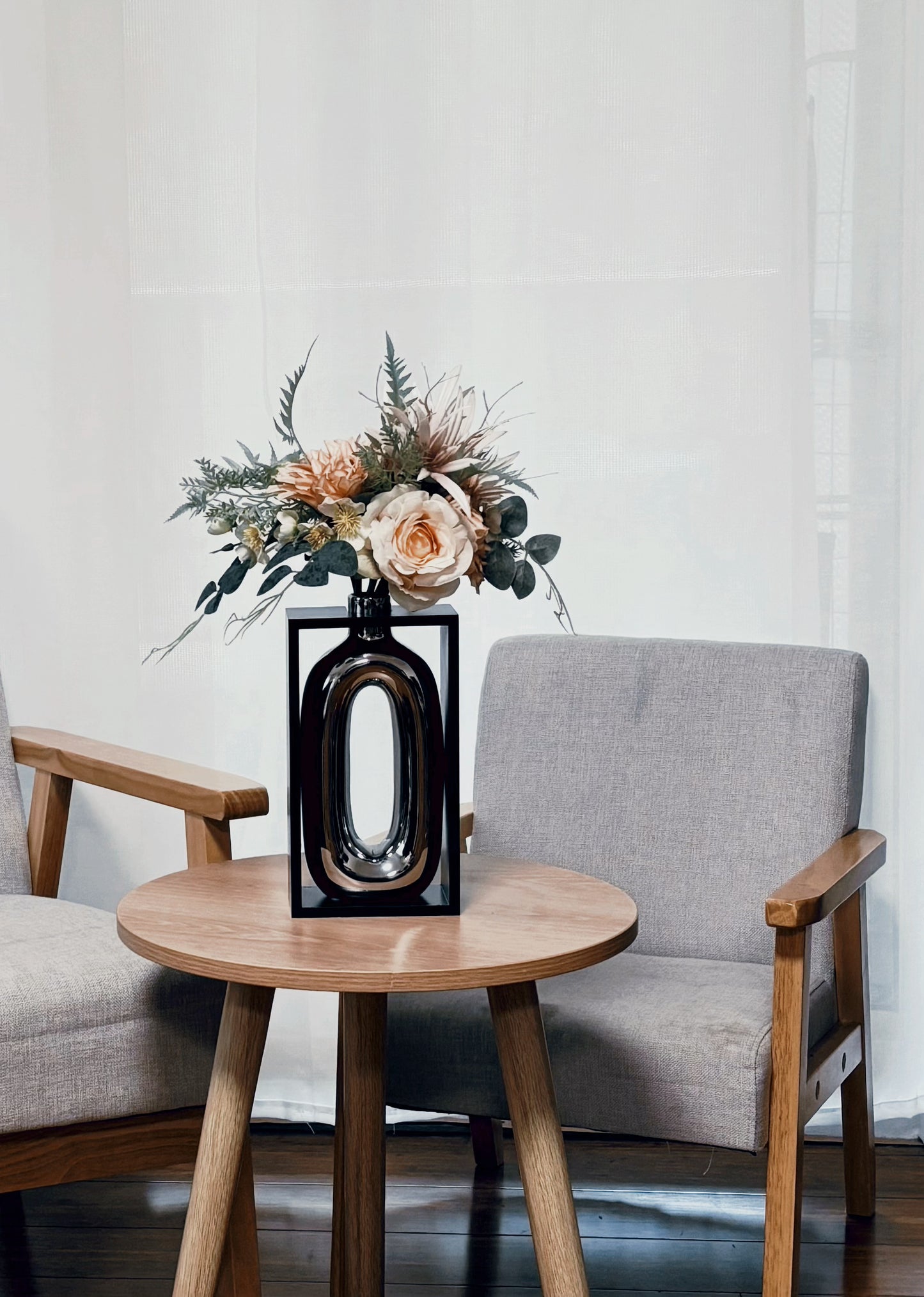 Framed Silver Ceramic Vase Set