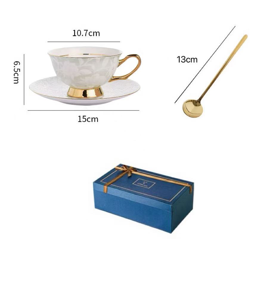 Grey Rose - Embossed Floral Coffee Tea Cup Set Bone China 220ml( 3pcs gift package)
