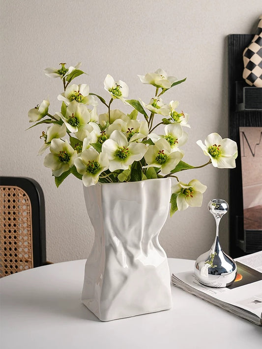 Paper Bag - Style Crinkle Ceramic Vase