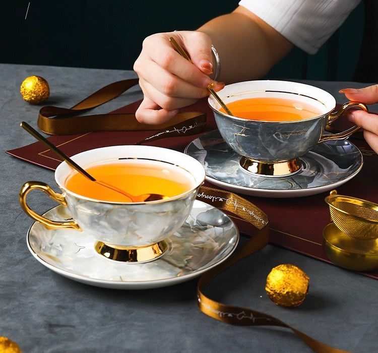Marble - Inspired Coffee Tea Cup Set Bone China 220ml( 6pcs gift package)