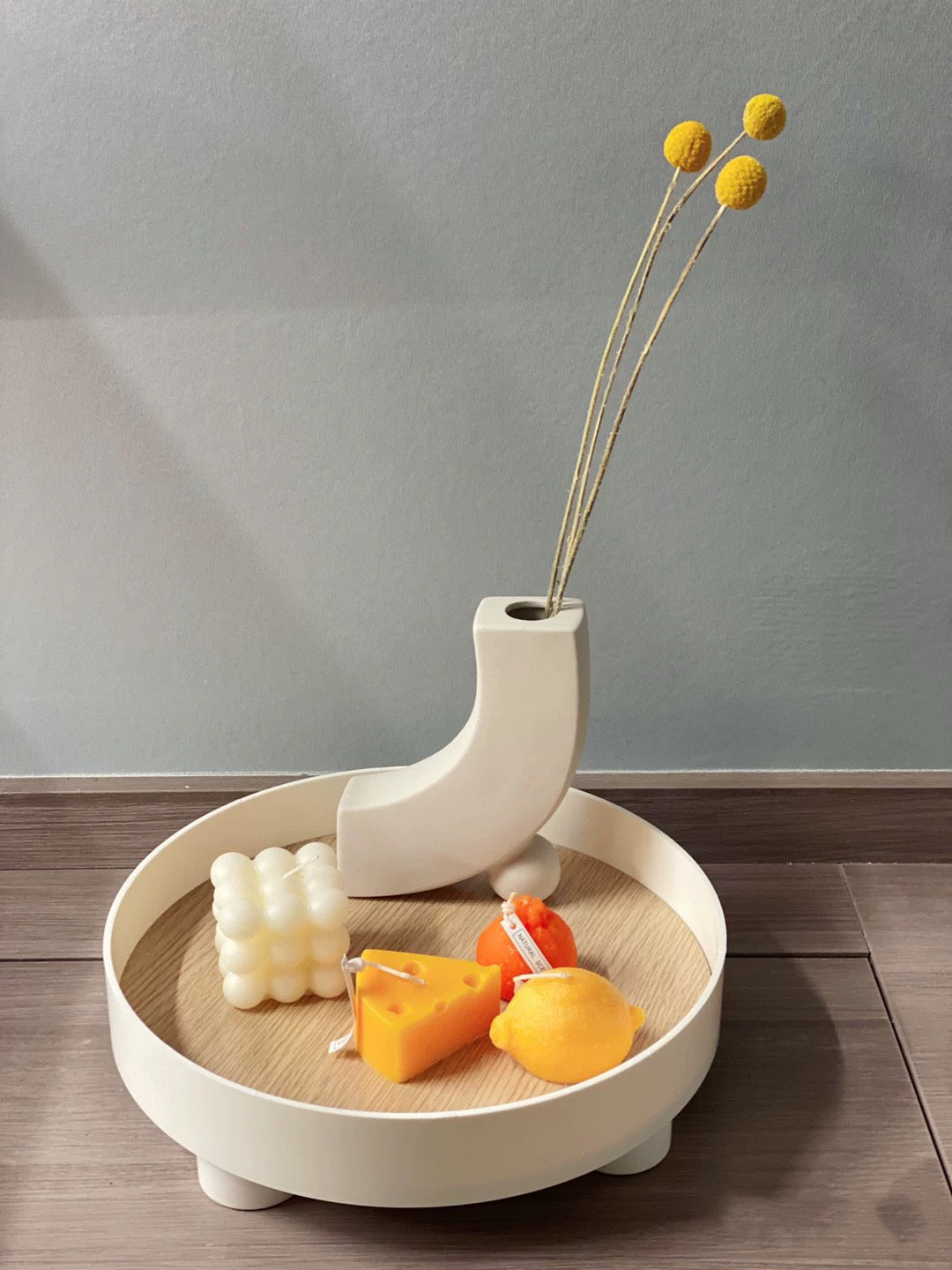 Wooden Tray and Curved Flower Vase Charming Set