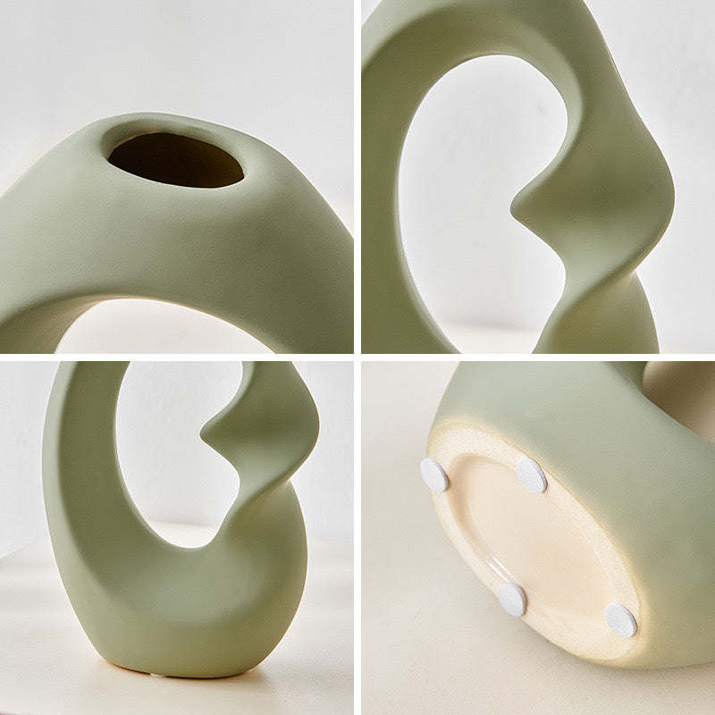 Artistic Ceramic Flower Vase Set with Artificial Eucalyptus