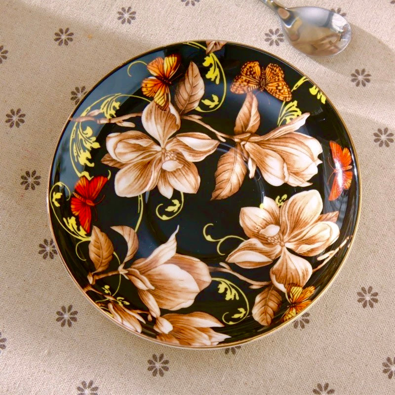 Garden Floral Coffee Tea Cup Set Bone China 220ml (3pcs gift package)