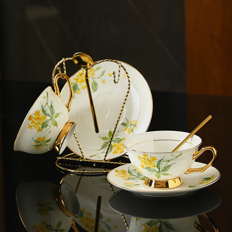 Sunny Bloom Floral Coffee Tea Cup Set Bone China 220ml( 3pcs gift package)