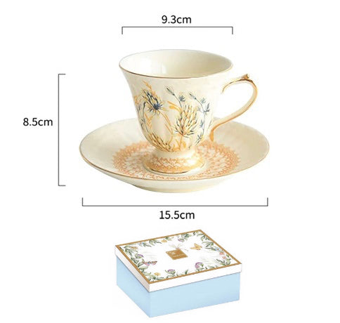 Floral Ceramic Coffee Tea Cup Set 180ml (gift package)