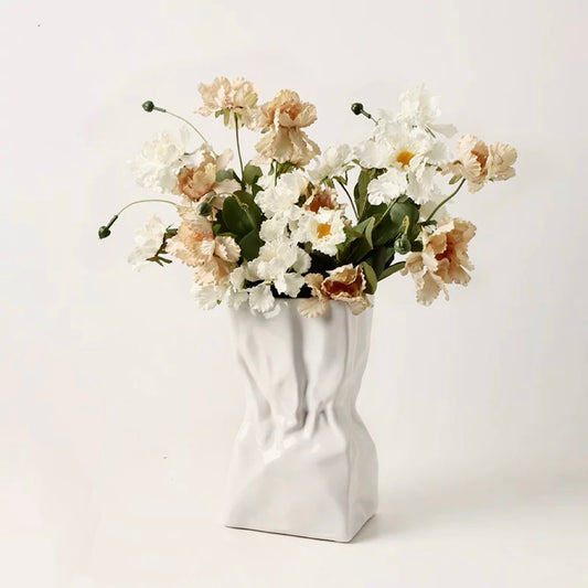 Paper Bag - Style Crinkle Ceramic Vase