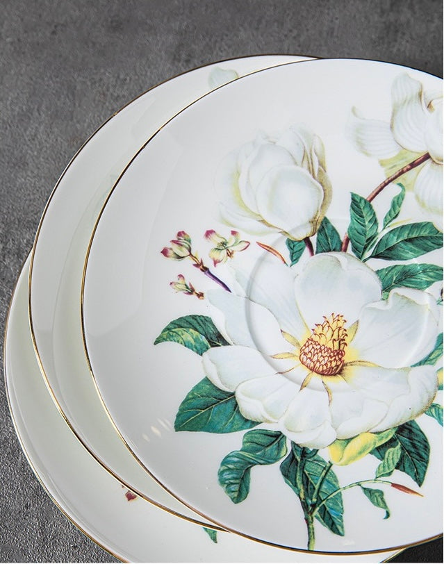 Magnolia Floral Coffee Tea Cup Set Bone China 220ml( 6pcs gift package)