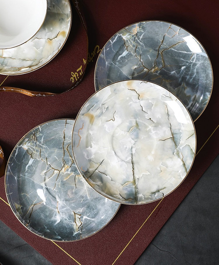 Marble - Inspired Coffee Tea Cup Set Bone China 220ml( 6pcs gift package)