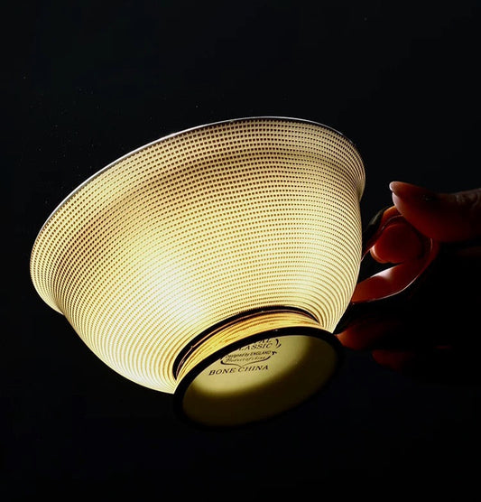 Gold Ribbed Cup Set Bone China 220ml 6pcs(Gift Box)