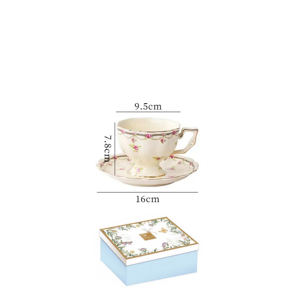 British Rose Ceramic Coffee Tea Cup Set 230ml (gift package)