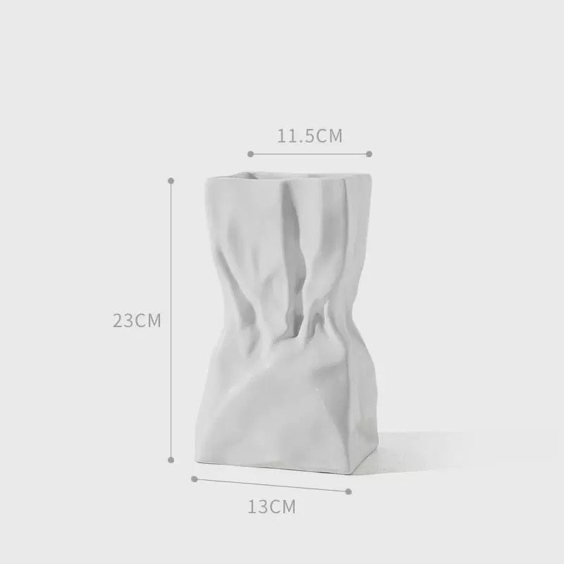 Paper Bag - Style Crinkle Ceramic Vase
