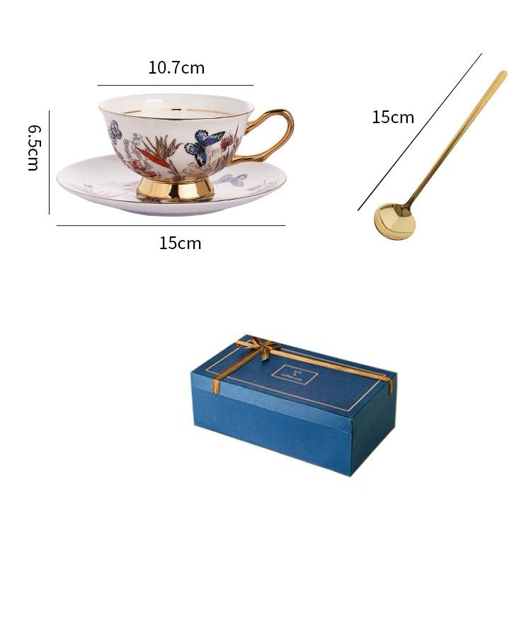Botanical Butterfly Floral Coffee Tea Cup Set Bone China 220ml( 3pcs gift package)