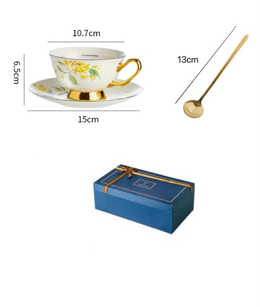 Sunny Bloom Floral Coffee Tea Cup Set Bone China 220ml( 3pcs gift package)