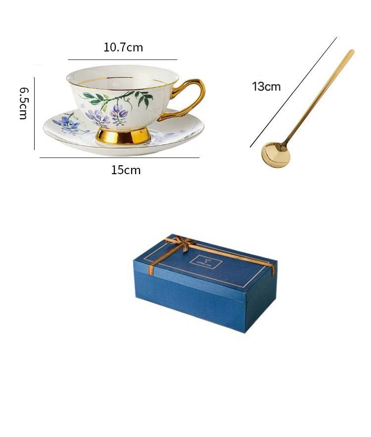 Wisteria Floral Coffee Tea Cup Set Bone China 220ml( 3pcs gift package)