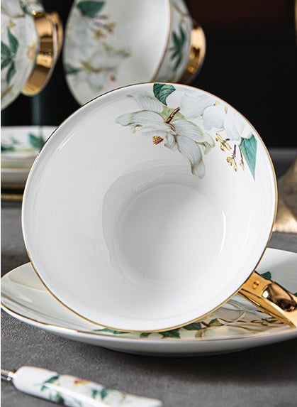 Magnolia Floral Coffee Tea Cup Set Bone China 220ml( 6pcs gift package)