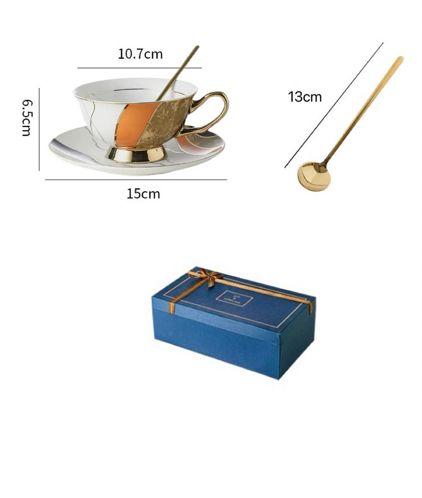 Luxury Geometric Coffee Tea Cup Set Bone China 220ml( 6pcs gift package)