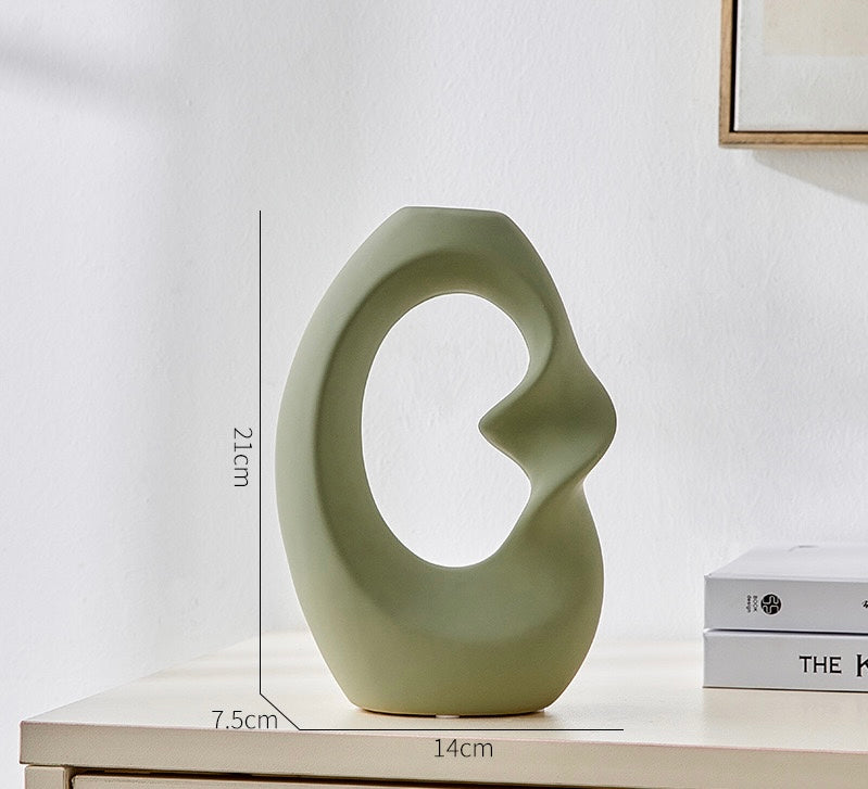 Artistic Ceramic Flower Vase Set with Artificial Eucalyptus