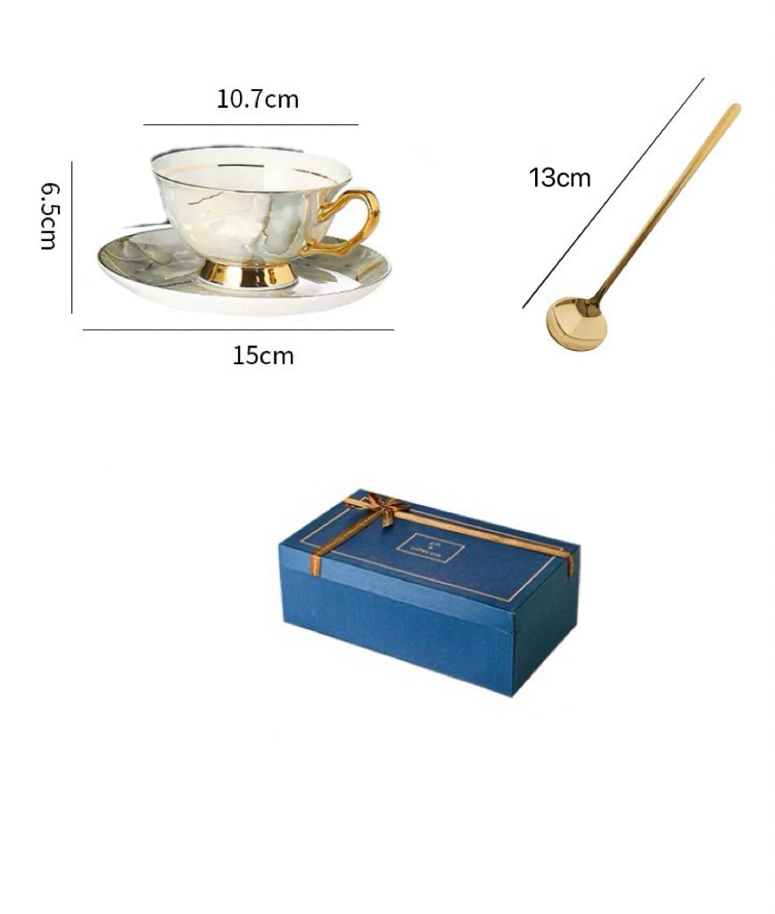 Marble - Inspired Coffee Tea Cup Set Bone China 220ml( 6pcs gift package)