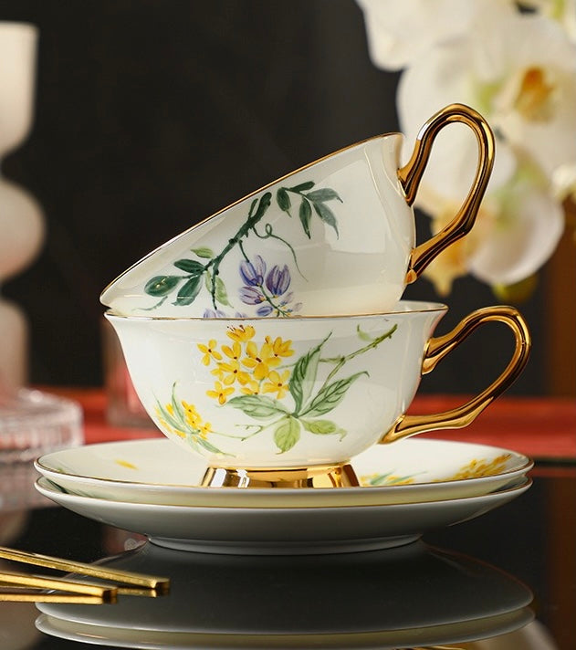 Sunny Bloom Floral Coffee Tea Cup Set Bone China 220ml( 3pcs gift package)