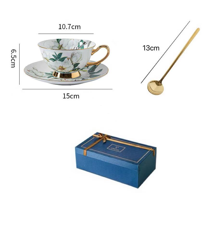 Magnolia Floral Coffee Tea Cup Set Bone China 220ml( 6pcs gift package)