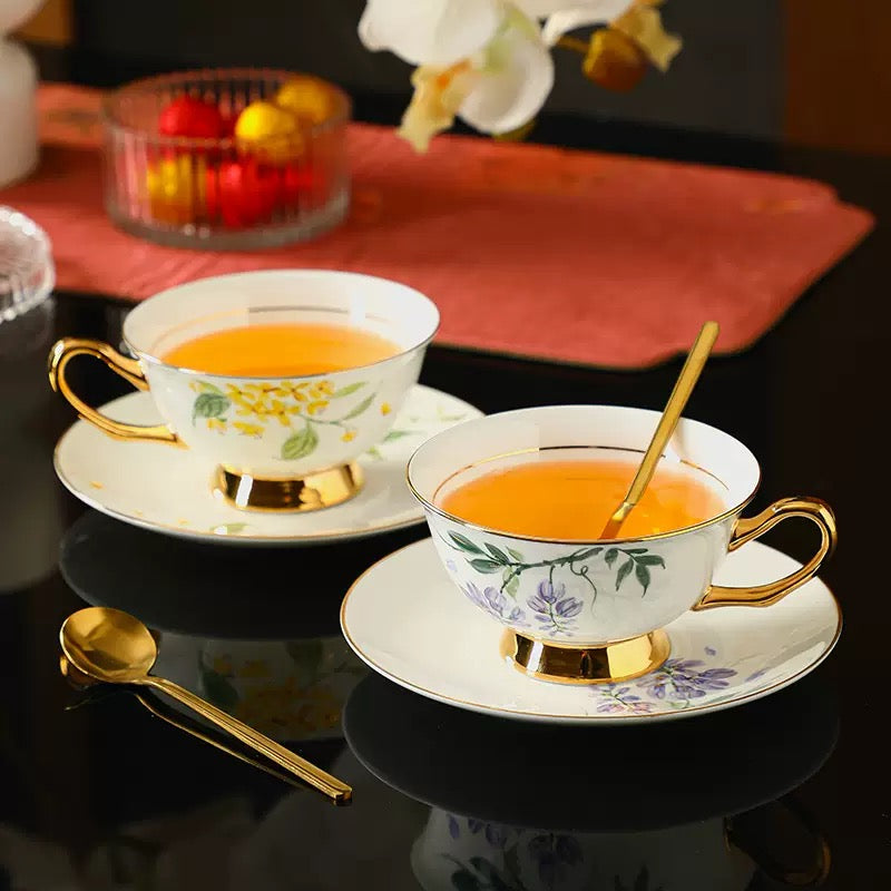 Sunny Bloom Floral Coffee Tea Cup Set Bone China 220ml( 3pcs gift package)