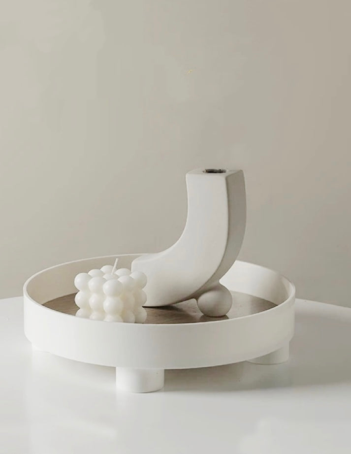 Wooden Tray and Curved Flower Vase Charming Set