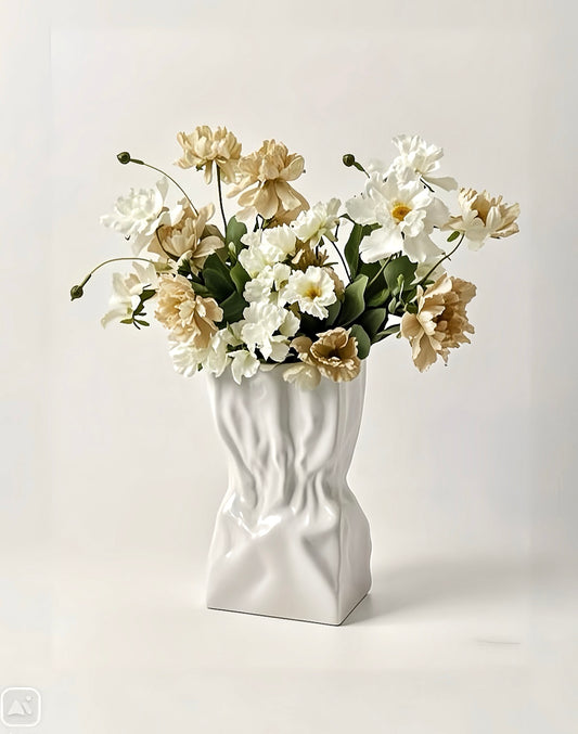 Paper Bag - Style Crinkle Ceramic Vase