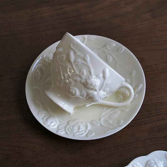 French Embossed Ceramic Coffee Cup Set 210ml (Gift Box)