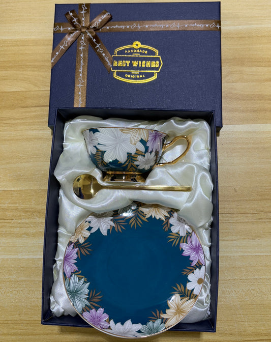 Bloom Floral Coffee Tea Cup Set Bone China 220ml (3pcs gift package)