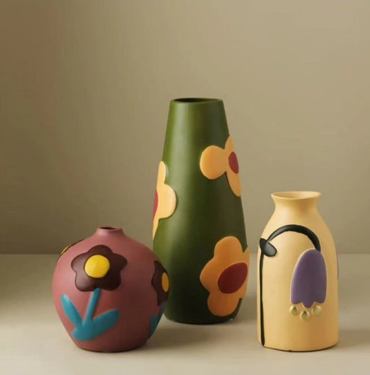 Hand - painted Floral Ceramic Vase