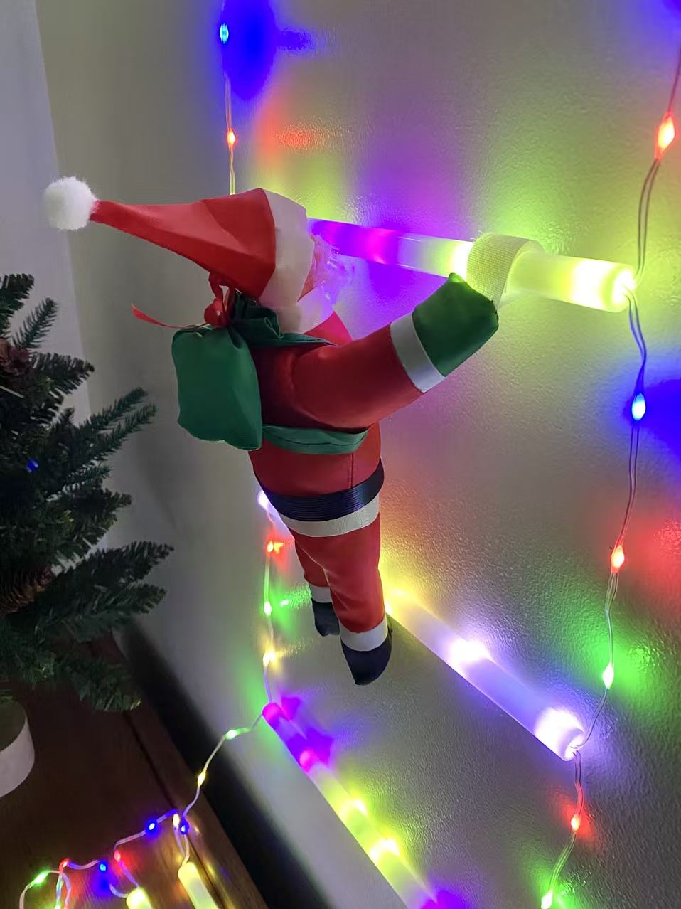 Electric Climbing Ladder Santa Claus Christmas Decoration with LED Lights- USB