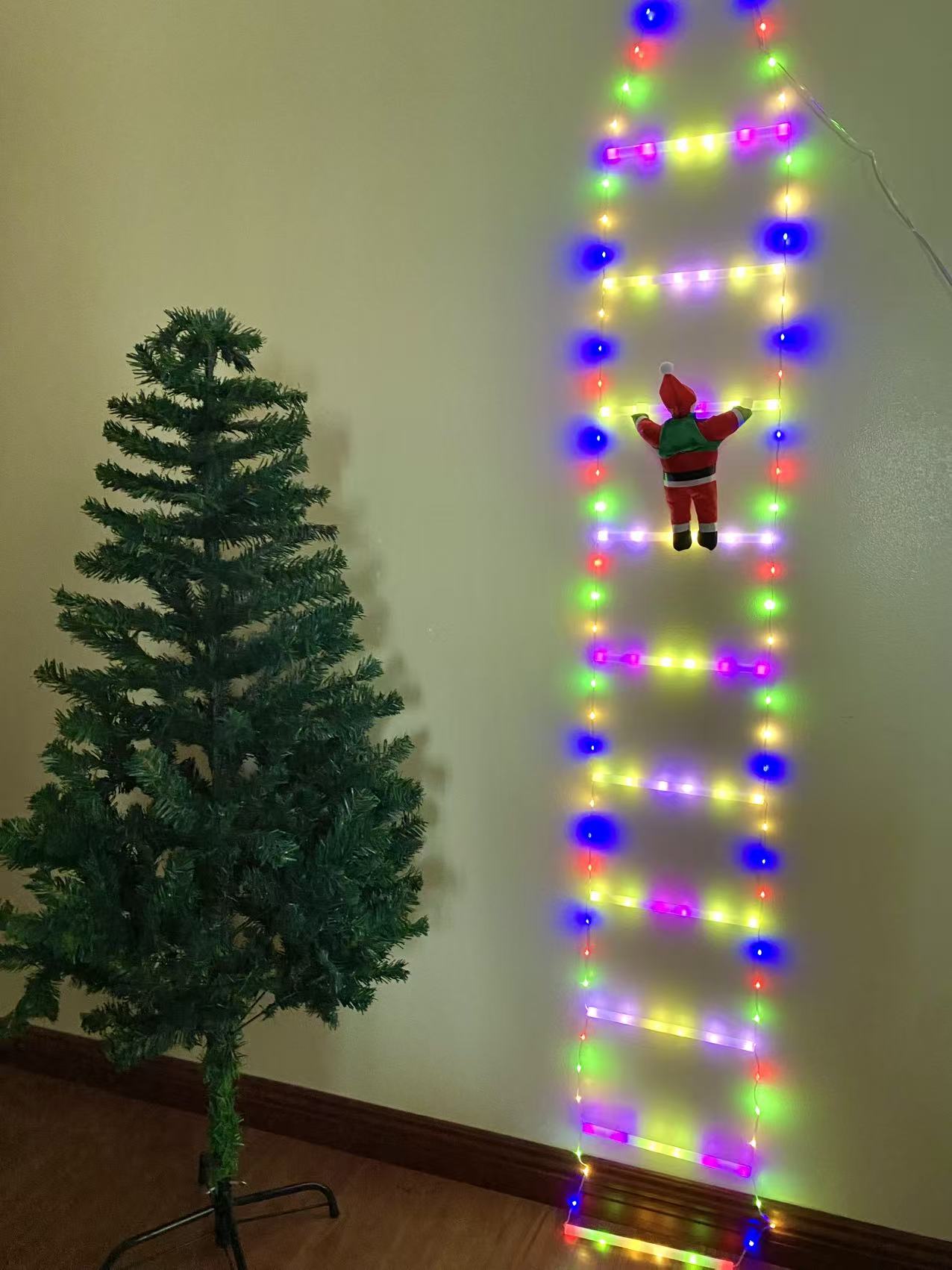 Electric Climbing Ladder Santa Claus Christmas Decoration with LED Lights- USB