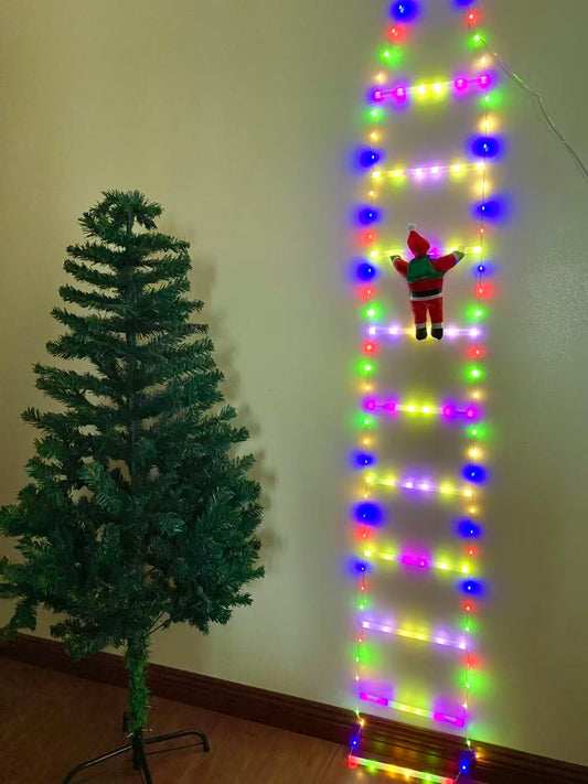 Electric Climbing Ladder Santa Claus Christmas Decoration with LED Lights- USB